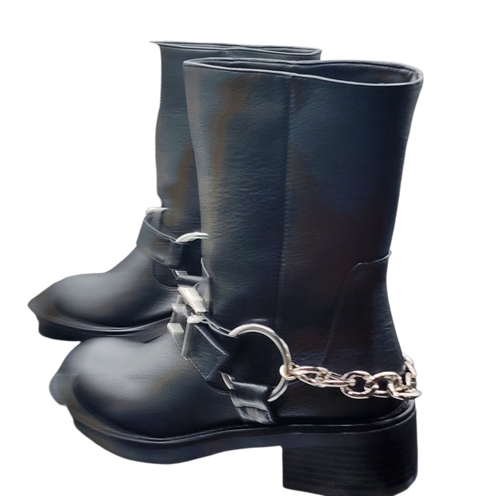 NWOT Billini Oskar Chain Moto Boots Black Size 7 🖤 Edgy Chic Winter Staple - Picture 3 of 10